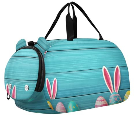 Quteprint Sac de sport pour enfants pour garçons et filles – Lapin de Pâques coloré œufs 100 % polyester avec compartiment séparé pour chaussures, bandoulière réglable, sac compact de voyage et