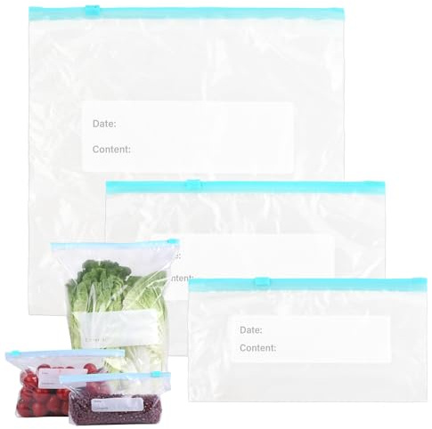 Set Di 45 Sacchetti Alimenti Richiudibili, Ziplock Bags, Sacchetti Freezer Con Zip, Trasparenti, Facilmente Lavabili E Riutilizzabili, Materiale LDPE Sicuro, 3 Dimensioni: Grande, Medio, Piccolo