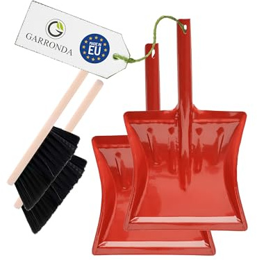 Garronda Kehrschaufel Set 2 Stück mit komplett aus Metall gefertigter Schaufel und Handfeger aus Holz und Synthetik Kehrbesen für Haushalt GD-0172 (Schwarz + Rot)