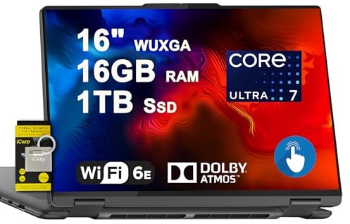 Lenovo Yoga 7 16 2-in-1 Laptop 16 WUXGA IPS Glossy Touch Intel 12-core Ultra 7 155U 16GB DDR5 1TB SSD Backlit Fingerprint for Creator Designer Business Professional Win11 ICP Hub w/Copilot AI