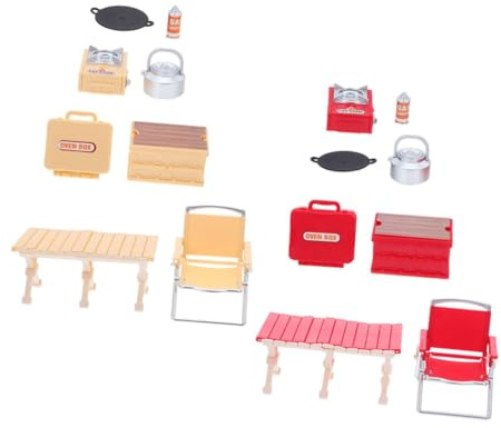 BESPORTBLE 12 avec 2 Mini Chaises Pliantes Jaunes et Rouges Réchaud à Gaz Miniature Barbecue et Ustensiles Cuisine Miniatures pour Jeux D’Imitation en Intérieur et Extérieur