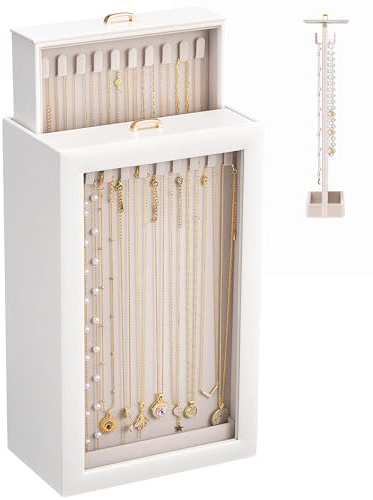 Lolalet 2 Layer Necklace Aufbewahrung, Ketten Aufbewahrung Schmuckorganizer für Halsketten, durchsichtige Vorder- und Rückwand, doppelseitige Aufhängeplatte - Weiß