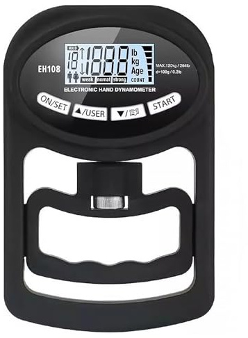 Tester digitale for la forza della presa con LCD - Dinamometro manuale da 265 libbre/120 kg, 19 memorie utente, ricaricabile tramite USB for palestra domestica, allenamento sportivo