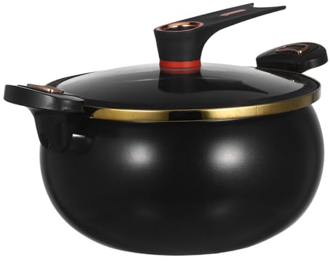 BAZEITFLOW Pentola in Ceramica Smaltata 8l Nera con Coperchio | Manici in Bachelite Antiscottatura, Ferro e Vetro, Lavabile in Lavastoviglie, Distribuzione Uniforme del Calore