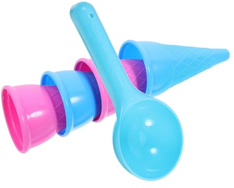 ifundom Lot de 5 Sets de Jouets de Plage pour Garçon et Filles en Plastique, Pelles à Glace de Cornet, Couleurs Aléatoires, Adaptés aux Jeux de Sable et Plein Air, Couleur Aléatoire