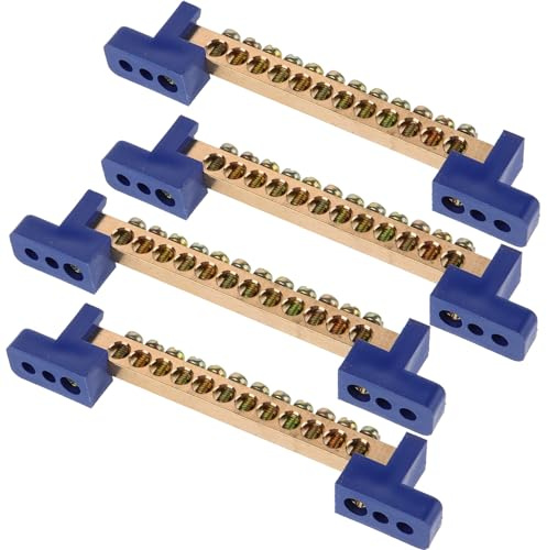GALPADA Barrette de Terre en Cuivre Positions de Bornes 12 Trous 4 Pièces Bleu pour Boîte de Distribution et Connexions de Mise la Terre
