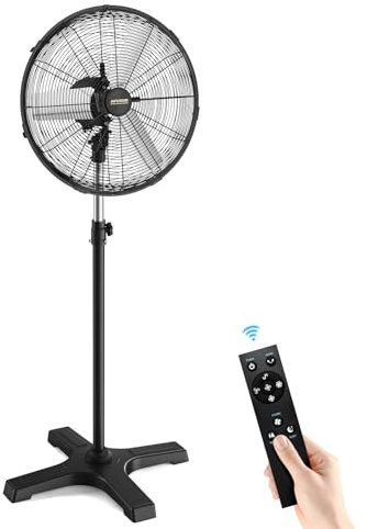 AVUXOR 20-Inch Pedestal Fan with Remote, Industrial Fan, Brushless DC Motor | High Velocity, Waterproof, 90° Oscillating, 4-Speed Commercial Fan for Patio, Garage, Warehouse, Factory