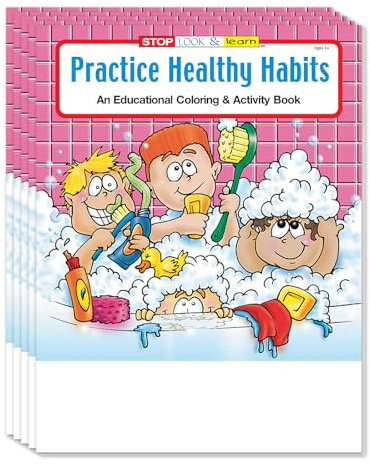 ZOCO – Practice Healthy Habits Coloring Books for Kids (25 Bulk Pack, Without Crayons) – Hygiene, Exercise & Nutrition Activities – Ideal for Schools, Daycare & Doctor’s Offices