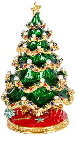 QIFU-Pintado a Mano Árbol de Navidad Decorativo Bisagras Joyero Joyero Regalo Único para Decoración del Hogar