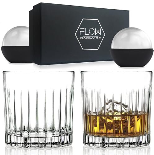 FLOW Barware Deco Crystal Whiskey Glasses Set of 2 | 330ml Whisky Glasses Gift Set Perfect Whisky Tumbler Glasses for Scotch, Bourbon, Gin & Tonic, Negroni Glass Gift Set