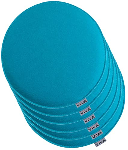 Brandsseller 6er Set Sitzkissen aus Filz Ø 35x2 cm – Robuste Stuhlauflagen für innen und außen, rundes Sitzpolster, strapazierfähiges Kissen für Stühle – Türkis