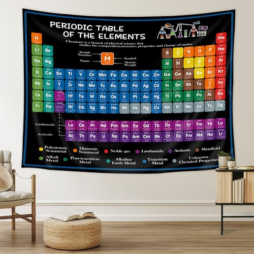 Riyidecor Periodic Table Tapestry 91WX71L Inch Chemistry Elements Educational Scientific Teachers School Student Cool Aesthetic Practical Family Cute Symbols Wall Hanging Living Room Bedroom Decor