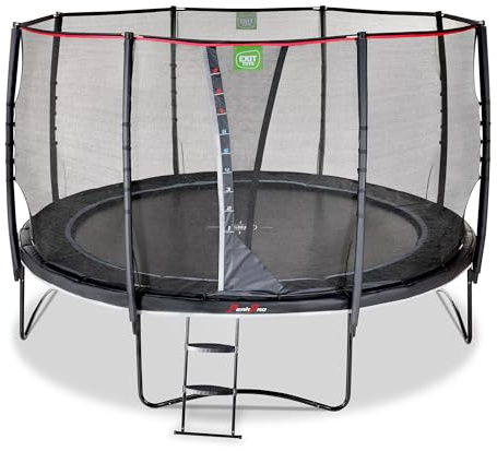 EXIT Toys PeakPro Runda Trampolin - ø427cm - Med Säkerhetsnät, Hoppmätare och Trampolinstegar - Reflekterande Skyddskant - Med Foot Protection System - Rostfri - För Barn - Svart