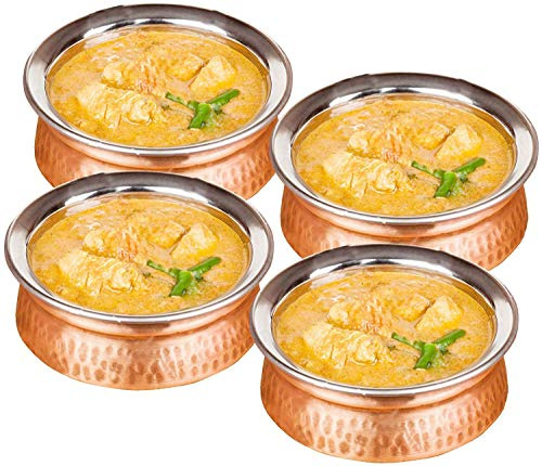 Bol Handi Biriyani en cuivre martelé et acier inoxydable de qualité supérieure (18 cm, vente pour – 4 pièces)