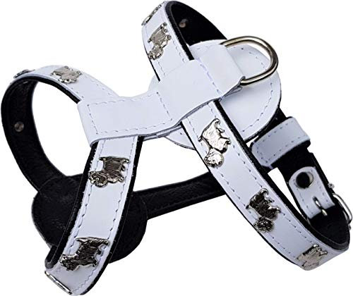 *Westie* HUNDEGESCHIRR - Geschirr, Brustkorb 42-47cm oder 50-56cm Echt Leder WEIß - Schwarz (Brustkorb 42-47cm)
