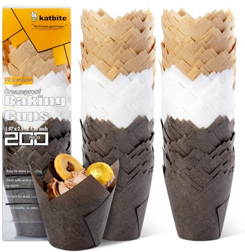 katbite Caissettes Cupcake 200pcs Tasses de Papier de Cuisson de Tulipe, Caissette Muffins, Cupcake Papier pour Les Muffins, Gâteau, Cupcake