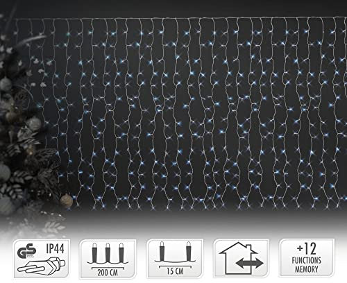 ECD Germany LED Lichtervorhang 2x1,5m 240 Kaltweiße 12 Funktionen, Weihnachten Eiszapfen Lichterkette Lichterkettenvorhang Eisregen Vorhang Weihnachtsbeleuchtung, IP44 Wasserdicht Innen/Außen