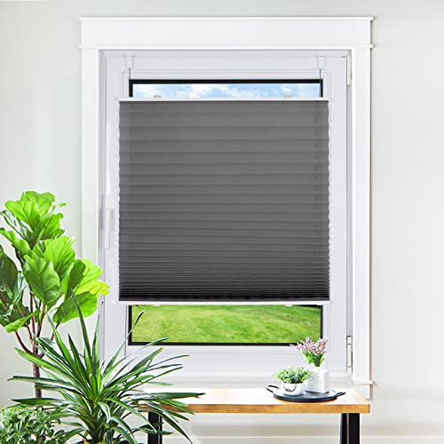 Homland Plissee ohne Bohren Klemmfix Anthrazit 100 x 35 cm(LxB), Plissees für Fenster und Tür, Jalousie Easyfix Plisseerollo mit Klemmträger Sonnenschutz und Sichtschutz lichtdurchlässig Rollo