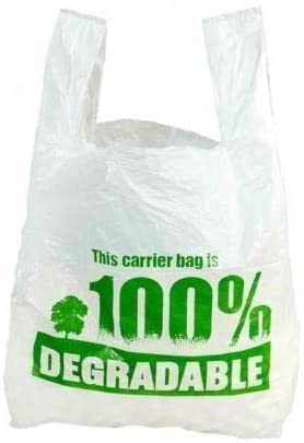 100% Degradable Eco-Friendly White Vest Strong Plastic Carrier Bags 13x19x23 Large with Green Print (300)