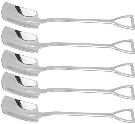 Dessertlöffel, 5-teiliges Kaffeelöffel-Gabel-Set aus 304 Edelstahl, Eiscreme, Kuchen, Dessertlöffel, Gabel für Küchenbar-Zubehör(Quadratischer Spaten)