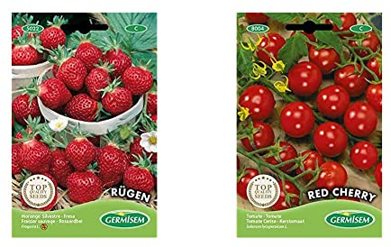 Germisem Rügen Semillas de Fresa 0.3 g, EC5022 & Red Cherry Semillas de Tomate 1 g (EC8004)