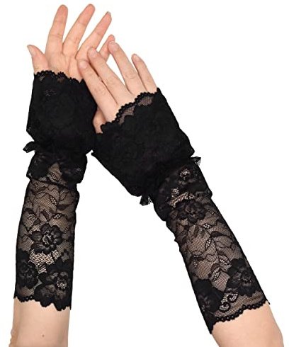 TeeYee Damen Spitze Armstulpen Abnehmbarer Spitze Armband Fingerlos | Mesh Handschuhen,Spitze Knigge,für Hochzeit,Braut