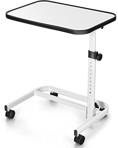 COSTWAY Betttisch auf Rollen, höhenverstellbarer Pflegetisch mit in Mehreren Winkeln neigbarer Platte, Krankentisch, Beistelltisch für Kranken- und Pflegebetten, 60,5 x 40 x 73-93 cm