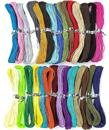 Rayong 30 Stück Gewachste Baumwollschnur 1mm Makramee Garn Wachsgarn Gewachst Baumwollkordel Wachsschnur Wachsband Wachsgarn Wachskordel für DIY Armbänder zur Schmuckherstellung, 10m/Rollen