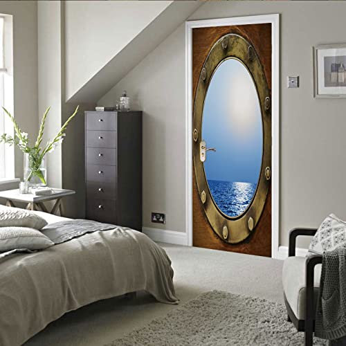 Türtapete Selbstklebend Schiff zum Meer 3d Türaufkleber Wandbilder Türposter Fototapete PVC DIY Türbild Vinyl Wasserdichte Entfernbar Mauer Aufkleber Zuhause Dekor B77 x H200cm