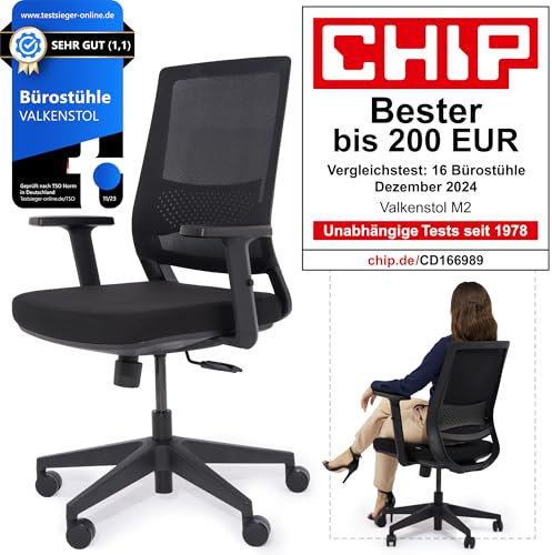 VALKENSTOL M2 Bürostuhl Ergonomisch Testsieger mit Einstellbarer Armlehne ohne Kopfstütze für maximale Bewegungsfreiheit - Rückenfreundlich - bequemer Schreibtischstuhl für Büro and Home Office Chair