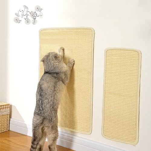 BIQIQI 2 Stück Sisal Katzen Kratzmatte, Kratzmatte Katze, rutschfeste, Robuste Natursisalmatte, Sisal Teppich Katzen, schützt Teppiche und Sofas, Selbstklebende Kratzmatte für Katzen, für Wände