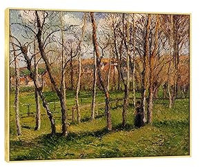 EVANEM Impressionismus Leinwand Wandkunst Bilder. Camille Pissarro Leinwandgemälde. Wald Ölgemälde Reproduktion für Wohnkultur 60x80cm Goldener Rahmen