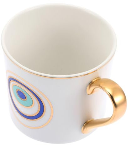 NAMOARLY Turkish Eye Ceramic Mug Hand-Painted White Evil Eye Coffee Cup Tea Drinking Cup Office Use