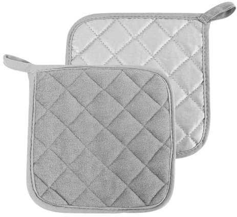 Lot de 2 maniques de cuisine en coton, accessoires pour cuisine, four, résistant à la chaleur, lavable, grand lot de 2 pièces (gris léger)