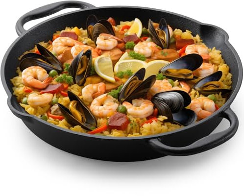 Navaris Padella in Ghisa - Ø 30 cm con 2 Manici - Piastra in Ghisa per Fornelli Forno e BBQ - Bistecchiera Professionale Prestagionata e Pronta all'Uso