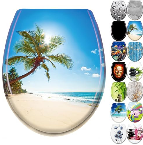 JNGLGO Toilettendeckel WC Sitz mit Absenkautomatik Antibakterielle Toilettensitz mit Klodeckel Oval Klobrille Duroplast für einfach Reinigung, Strand