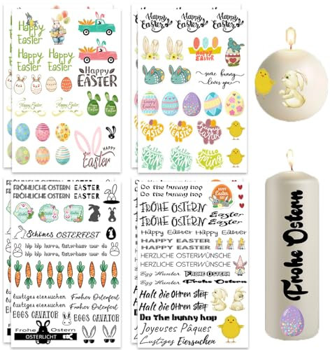ZELAITE Ostern Kerzentatoo 8PCS Kerzen Tattoofolie Sprüche Easter Ostern Kerzentattoos Glück Tattoo Folie Kerzentatoofolie Tatoo Kerzenfolien Tatoofolie Kerzenaufkleber Sticker (A)