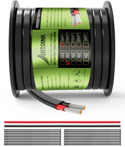 AOTOINK Cavo Elettrico 20/2 15,24M 2x0.5mm², Cavo Piatto 12/24V Calibro 20 Filo di Copertura per Tubo in Rame Stagnato per Autoveicoli, Illuminazione a LED, Barca