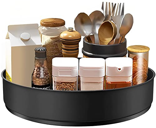 Drehteller Organizer Kühlschrank 360 Drehbares Gewürzregal Hochwertiger Edelstahl Rutschfester Boden Drehteller Organizer für Küche Bad Arbeitsplatte Abstellraum Kühlschränken Büro (25 cm)