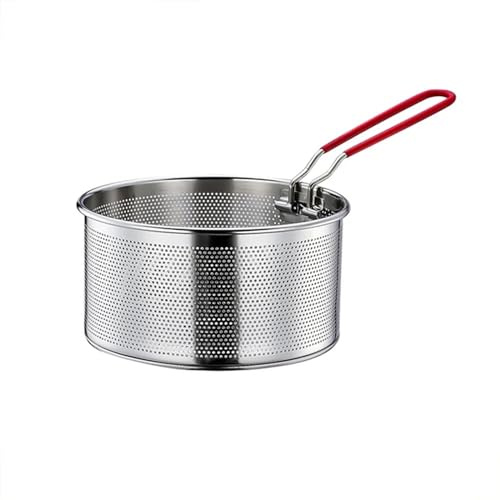 Pommes Kopp friteringskorg, rostfritt stål pastakorg kökssil med handtag pommes korgar, fritdjurskorgar, slev tråd, skimmer kök och hushållssil (18 cm)