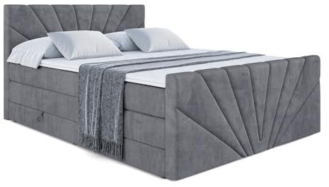 ALTDECOR Boxspringbett mit Matratze und Lattenrost, Topper, Fußteil,Polsterbett mit Bettkasten, Bett mit Stauraum H3- und H4- Matratze, Doppelbett - MILTIO-Z King - 180x200 - Dunkelgrau Samt