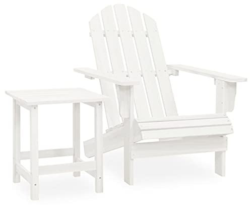 Makastle Adirondack Stuhl mit Tisch, Gartenstuhl aus Massivholz mit Rückenlehne & Armlehnen, Gartensessel Holzstuhl Relaxstuhl für Balkon und Terrasse, Massivholz Tanne Weiß