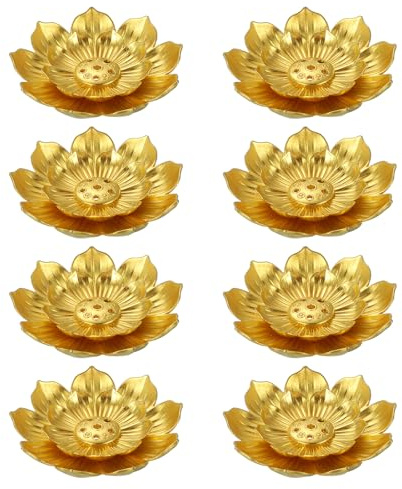 uxcell 8pcs Incense Burner Kit, Brass Lotus Stick Incense Holder 6 Incense Holes Detachable Ash Catcher for Yoga, Meditation, Gold