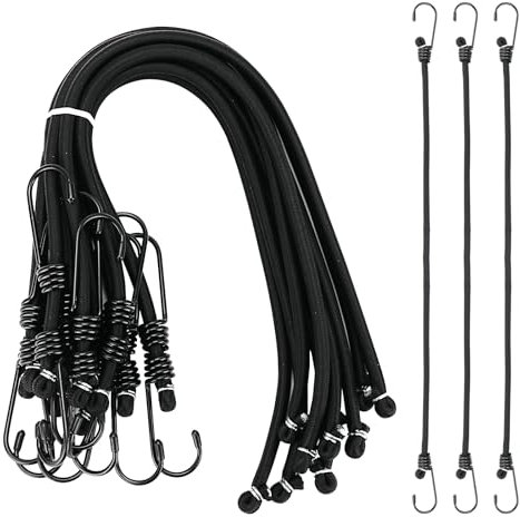 SINJEUN 16 Stück 60cm Spanngummi mit Haken, Expander mit Haken, Expander mit Öse Profi Spanngummi mit Karabinerfür, die Sicherung von Gepäck, Camps, Motorrädern, Planen, Schwarz