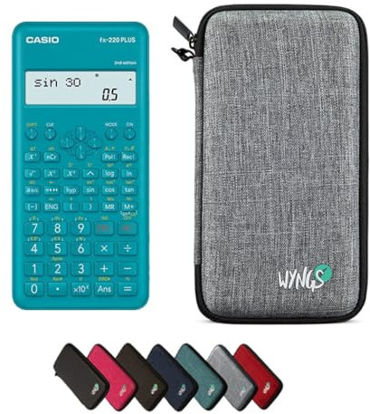 Casio fx-220 Plus 2nd Edition inkl. WYNGS Schutztasche Hellgrau - Wissenschaftlicher Taschenrechner - Basic Set