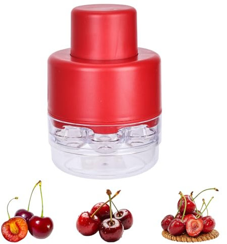 Portable Cherry Pitter Corer Tool - Multifunctional 7-Hole Jujube Stoner, 5.51x3.62x2.09in for Kitchen Home Family Cafe (Red)