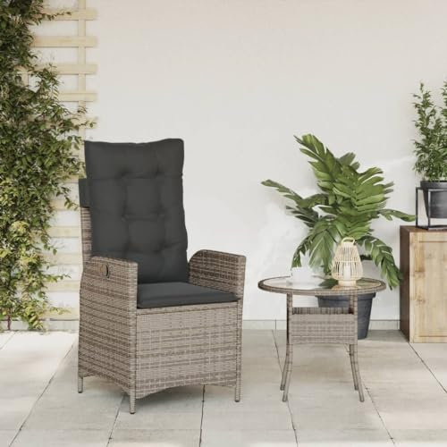 Homgoday Gartensessel Verstellbar mit Kissen Gartenstühle Gartenstuhl mit Liegefunktion Relaxsessel Rattansessel Rattanstühle Garten liegestuhl Balkonstühle Grau Poly Rattan