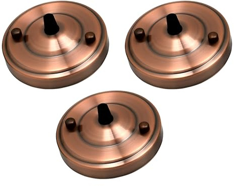 3 Pack Modern Metal Copper Ceiling Rose 108mm Pendant Cable Grip Flex Clamp | Plate Canopy Replacement Cover Front Fitting Base with Accessories | for Home Light Fitting Fixture Hanging Ceiling Wall Lamp