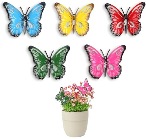 JeiibrZui 5 Pcs Metal Butterfly Wall Art, Garden Fence Decoration, Vibrant Indoor & Outdoor Hanging Ornaments for Home, Yard, Sheds
