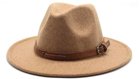 7 cm großer Jazzzylinder mit großer Krempe, Wollmütze for Herbst und Winter, Freizeithut mit Flacher Krempe(Camel)